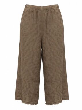 HONEST COTTON 100% Cotton Wide-Leg Frayed Hem Crop Palazzo Pants Pockets